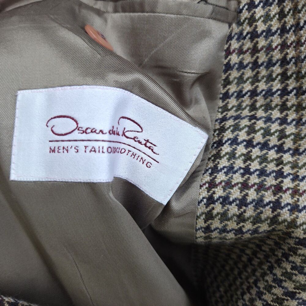 Vintage Oscar De La Renta Men's Brown Houndstooth Blazer Wool Lined Sz 46R - Picture 4 of 5